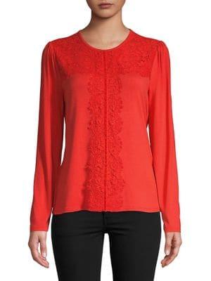 Imnyc Isaac Mizrahi Lace-trimmed Long-sleeve Top
