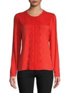 Imnyc Isaac Mizrahi Lace-trimmed Long-sleeve Top