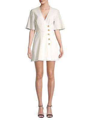 The Fifth Label Crinkled Wide-sleeve Buttoned Surplice Dress