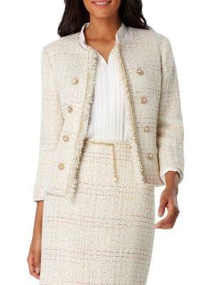 Tahari Arthur S. Levine Fringe Trim Tweed Jacket