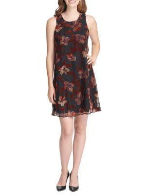 Tommy Hilfiger Collegiate Velvet Floral Chiffon Trapeze Dress