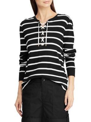 Lauren Ralph Lauren Striped Lace-up Cotton Top