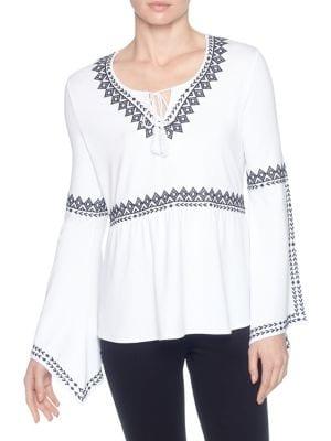 Joan Vass New York Embroidered Bell-sleeve Blouse
