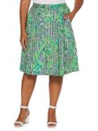 Rafaella Plus Plus Tropical Leaves Stripe Buttoned Skirt