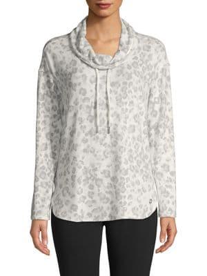 Calvin Klein Performance Cowl-neck Leopard-print Drawstring Sweatshirt