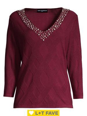Karl Lagerfeld Paris Embellished V-neck Sweater