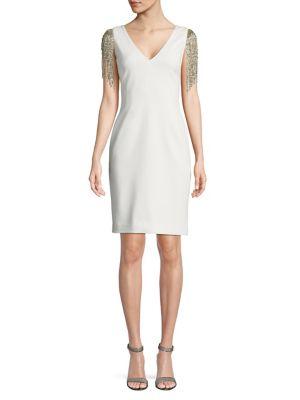 Badgley Mischka Platinum Beaded Sleeveless Sheath Dress