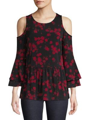 Michael Michael Kors Floral Cold-shoulder Peplum Top
