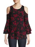 Michael Michael Kors Floral Cold-shoulder Peplum Top