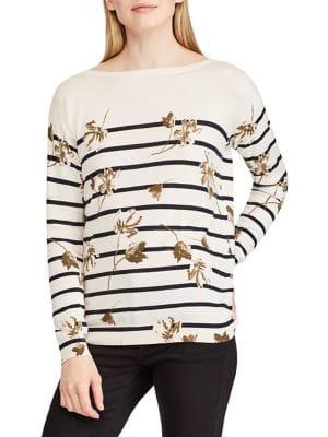 Lauren Ralph Lauren Floral Striped Cotton Top