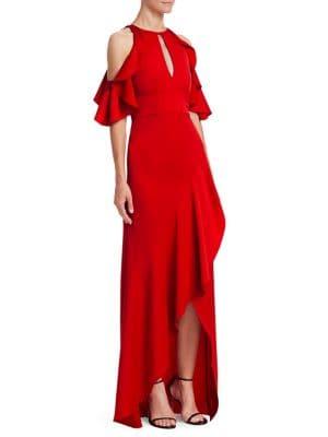 Ml Monique Lhuillier Crepe Off-the-shoulder Gown