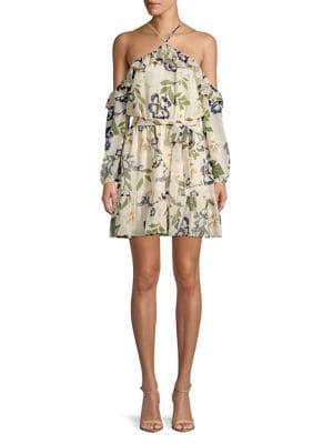 Bb Dakota Floral Cold-shoulder Chiffon Mini Dress