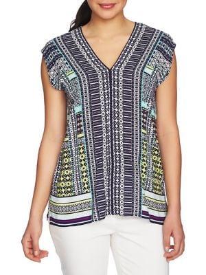 Chaus Mosaic Blossoms V-neck Tile Bazaar Blouse