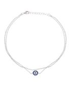 Lord & Taylor Cubic Zirconia, 18k White Gold And Sterling Silver Evil Eye Charm Anklet