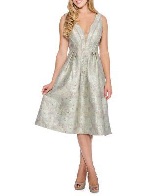 Decode 1.8 Pleated Brocade Midi Dress