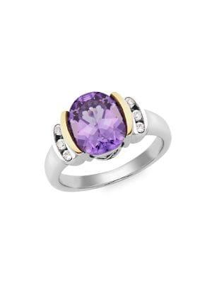 Lord & Taylor Sterling Silver, 14k Yellow Gold, Amethyst And White Topaz Ring
