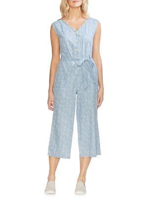 Vince Camuto Oasis Bloom Floral Denim Belted Jumpsuit