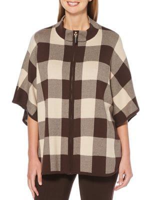 Rafaella Petite Checkered-print Cotton-blend Top