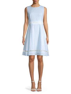 Calvin Klein Sleeveless Seersucker Eyelet Dress
