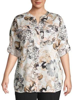 Calvin Klein Plus Floral Rolled Sleeve Shirt