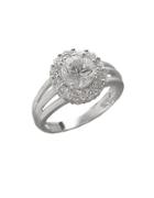 Lord & Taylor Sterling Silver And Cubic Zirconia Flower Ring
