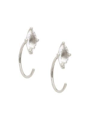 Nadri Silvertone & White Topaz Hook Earrings