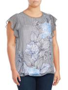 Vince Camuto Plus Graphic Flutter-sleeve Top