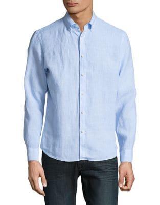 Black Brown Weekend Striped Linen Button-down Shirt