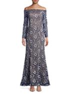 Xscape Floral Lace Off-the-shoulder Gown