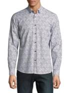 Black Brown Slim-fit Leaf-print Button-down Shirt