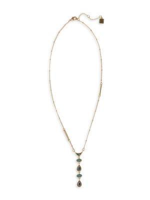 Laundry By Shelli Segal Pacific Blues Goldtone & Turquoise Crystal Y Necklace