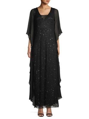 J Kara Embellished Drape Gown