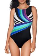 Reebok Sport Fashion Retro Lines 1-piece Swimsuit