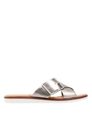 Clarks Kele Heather Crisscross Leather Slides