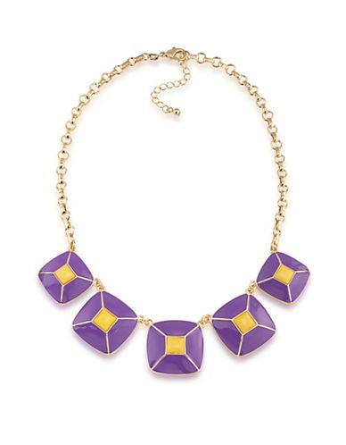 1st And Gorgeous Enamel Pyramid Pendant Statement Necklace In Purple And Yellow