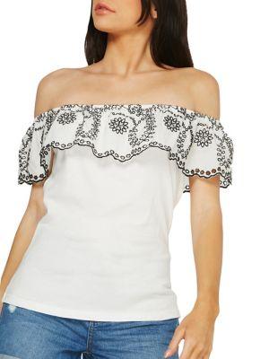 Dorothy Perkins Embroidered Ruffle Bardot Top