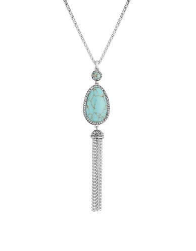 Lucky Brand Pave Peacock Semi-precious Rock Crystal Silvertone Tassel Pendant Necklace
