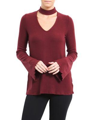 Three Dots Bell-sleeve Choker Sweater