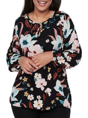 Junarose Plus Plus #518 Porcely Floral Long-sleeve Blouse