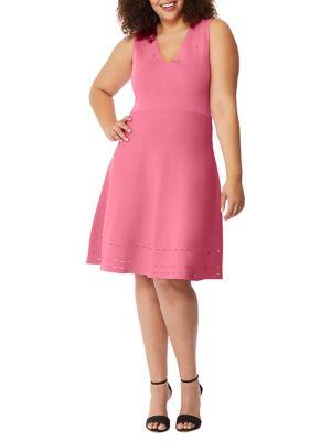 Rebel Wilson X Angels Plus Pointelle Detail Knit Fit-and-flare Dress