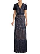 Tadashi Shoji Embroidered Lace Column Gown