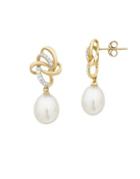 Lord & Taylor 7.5mm White Oval Freshwater Pearl, Diamond And 14k Yellow Gold Drop Earrings