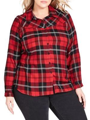 City Chic Plus Checkout Relaxed-fit Button-down Shirt