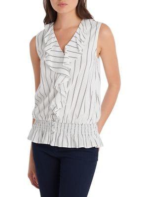 Karl Lagerfeld Paris Pinstriped Ruffle Blouse