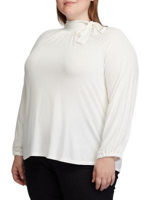 Lauren Ralph Lauren Plus Tie-neck Jersey Top