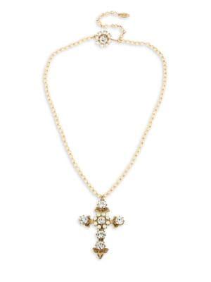 Miriam Haskell Beaded Cross Pendant Necklace