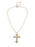 Miriam Haskell Beaded Cross Pendant Necklace