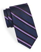 Black Brown Silk Diagonal Striped Textured Tie