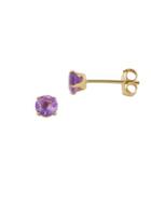 Lord & Taylor Amethyst And 14k Yellow Gold Stud Earrings