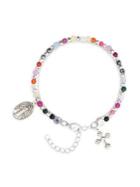 Lord & Taylor Sterling Silver And Beaded Double Layered Charm Bracelet